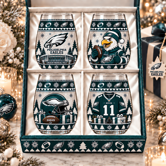 Philadelphia Eagles NFL Personalized Stemless Glass Set 4– Premium Limited Edition Gift for Men, Women & Football Fans