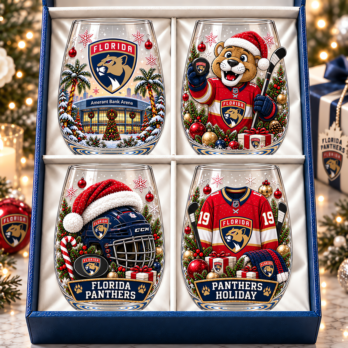 Florida Panthers NHL Premium Stemless Glass Set 4 Personalized Gift For Fan Hockey Men Women - Limited Edition