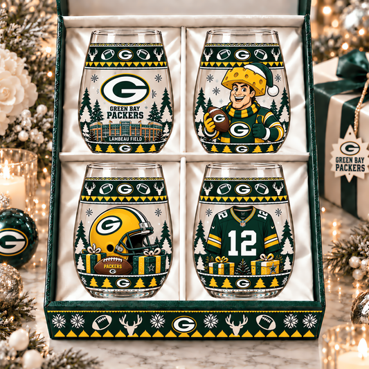 Green Bay Packers NFL Personalized Stemless Glass Set 4– Premium Limited Edition Gift for Men, Women & Football Fans