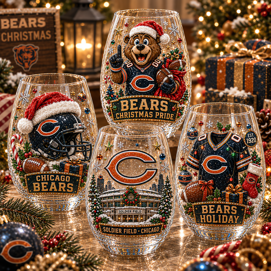 Chicago Bears NFL Set 4 Christmas Stemless Glass Gift For Fan Love