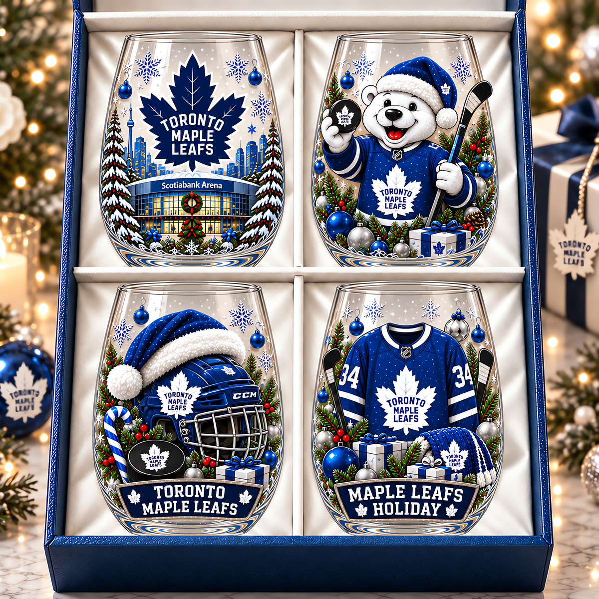 Toronto Maple Leafs NHL Premium Stemless Glass Set 4 Personalized Gift For Fan Hockey Men Women - Limited Edition