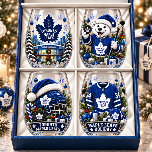 Toronto Maple Leafs NHL Premium Stemless Glass Set 4 Personalized Gift For Fan Hockey Men Women - Limited Edition