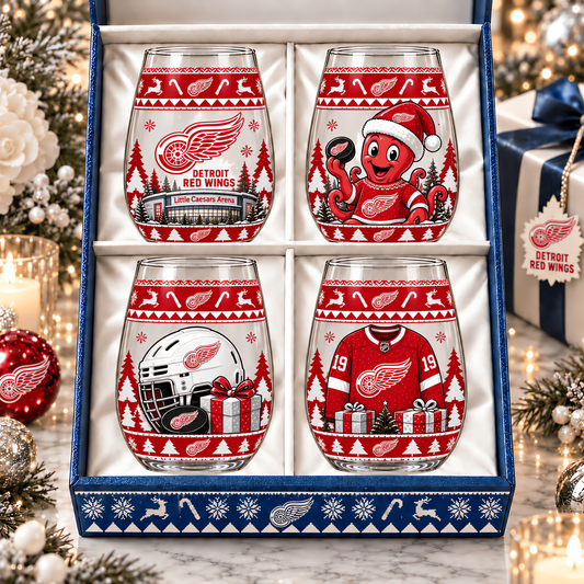 Detroit Red Wings NHL Premium Stemless Glass Set 4 Personalized Gift For Fan Hockey Men Women - Limited Edition