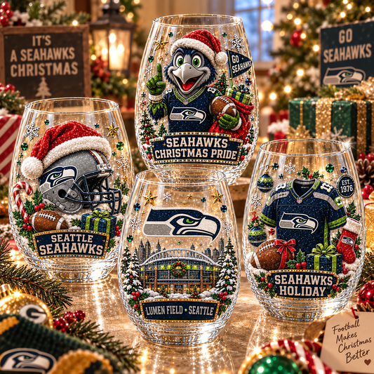 Seattle Seahawks NFL Set 4 Christmas Stemless Glass Gift For Fan Love