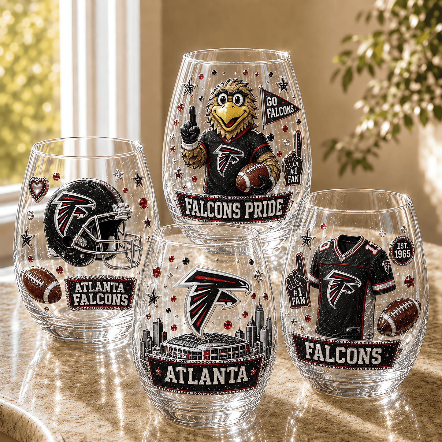 Atlanta Falcons NFL Combo Full Set 4 Stemless Glass Special Gift For Fan