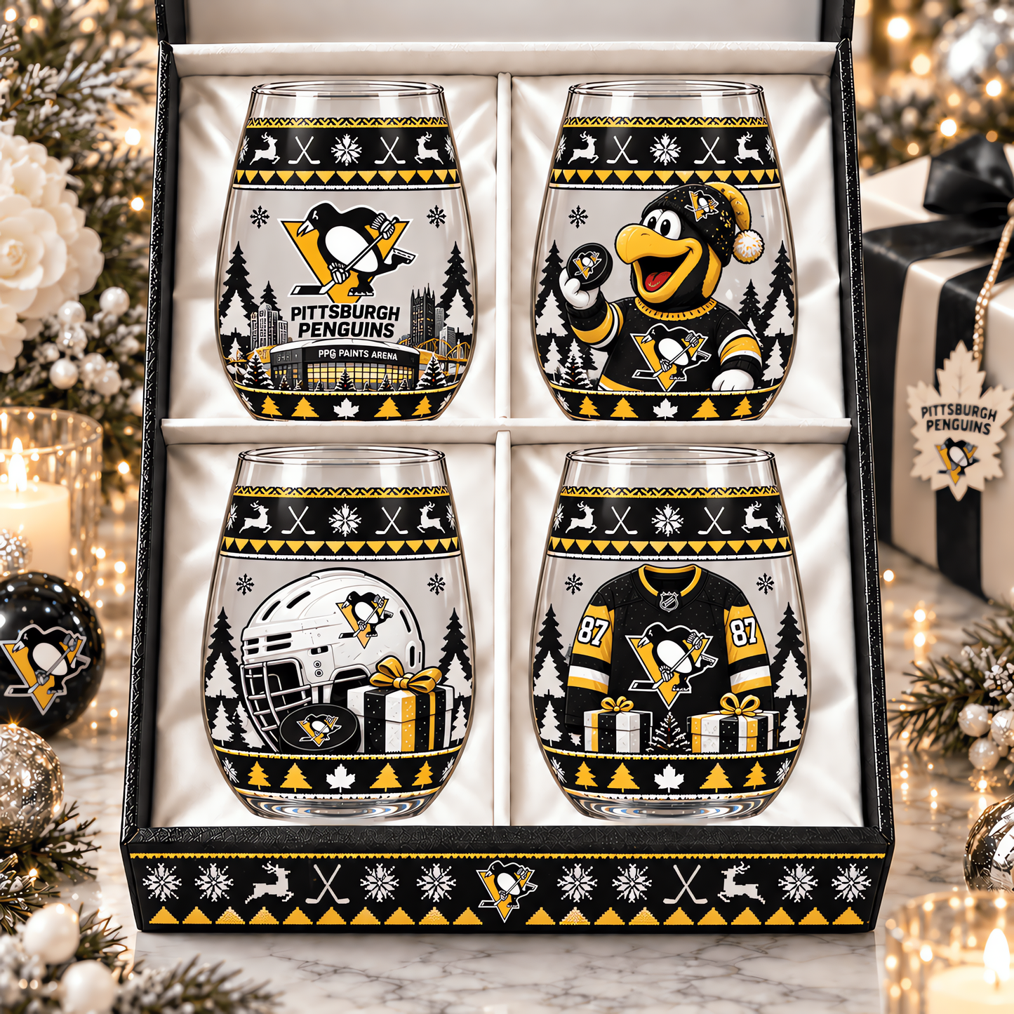 Pittsburgh Penguins NHL Premium Stemless Glass Set 4 Personalized Gift For Fan Hockey Men Women - Limited Edition