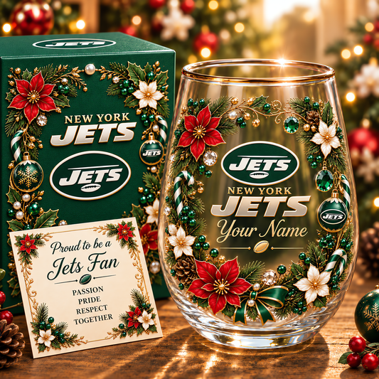 New York Jets NFL Christmas Flowers Stemless Glass Custom Any Name Gift For Fan