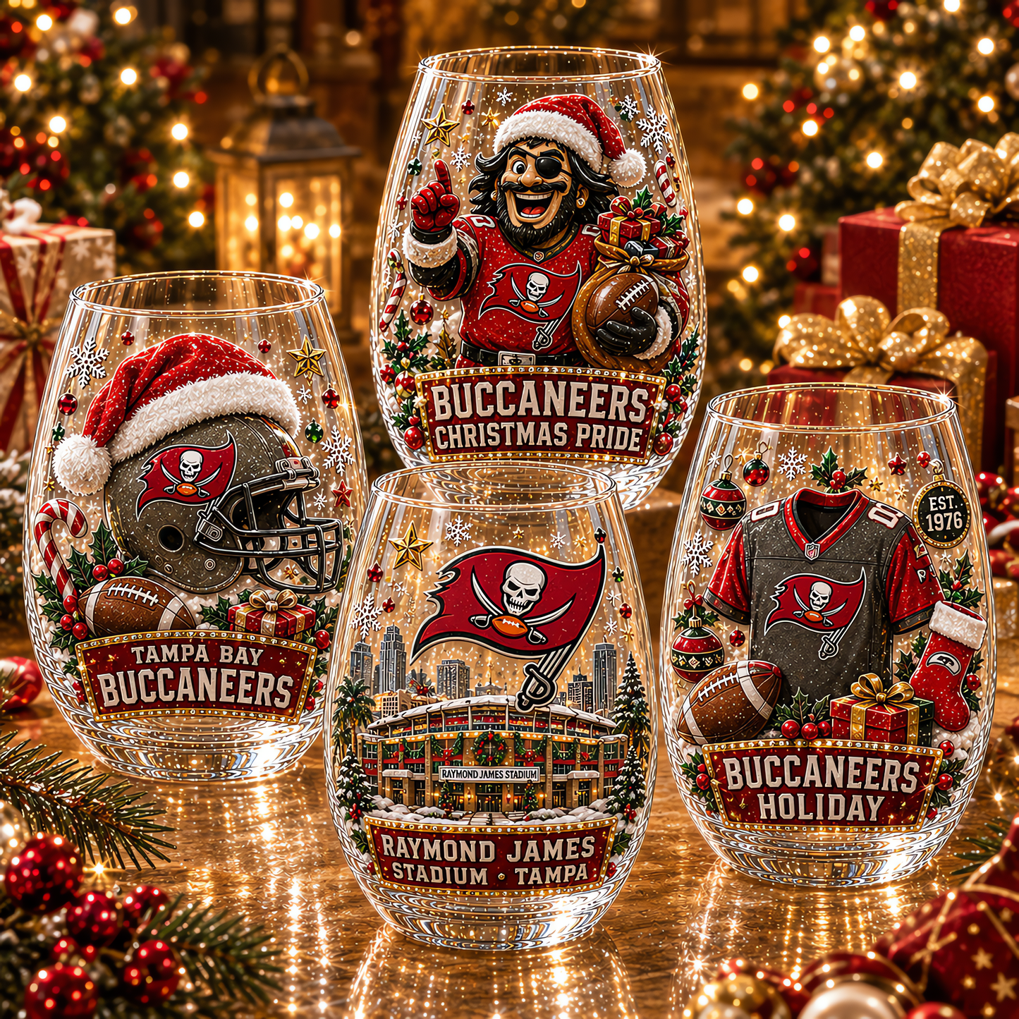 Tampa Bay Buccaneers NFL Set 4 Christmas Stemless Glass Gift For Fan Love