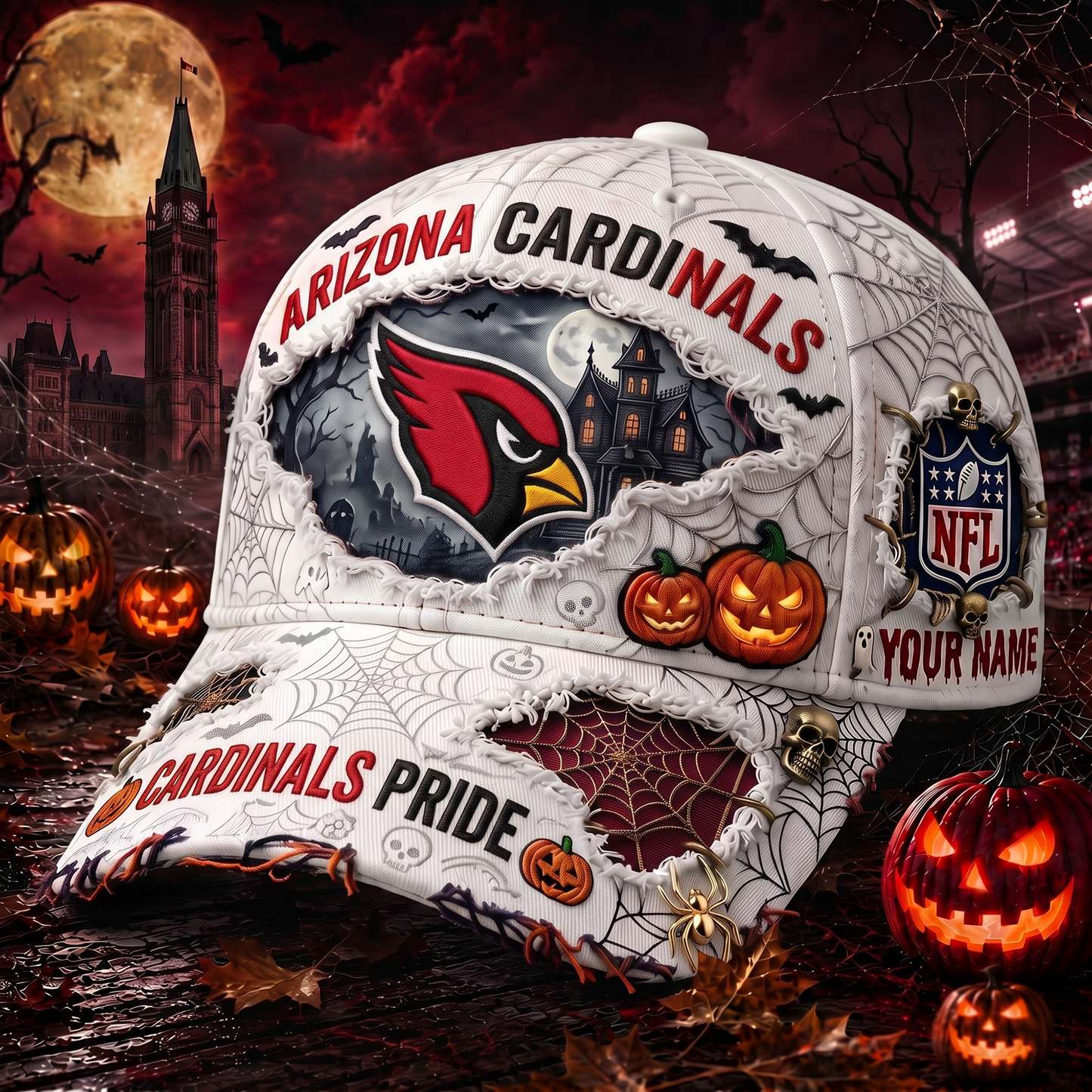 AC_NFL Premium Haunted House Themed 3D Distressed-Effect Baseball Cap