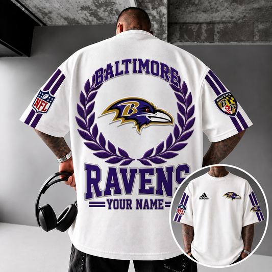 BAL X NFL Personalized Oversized T-Shirt, Custom Name NFL Fan Graphic Tee