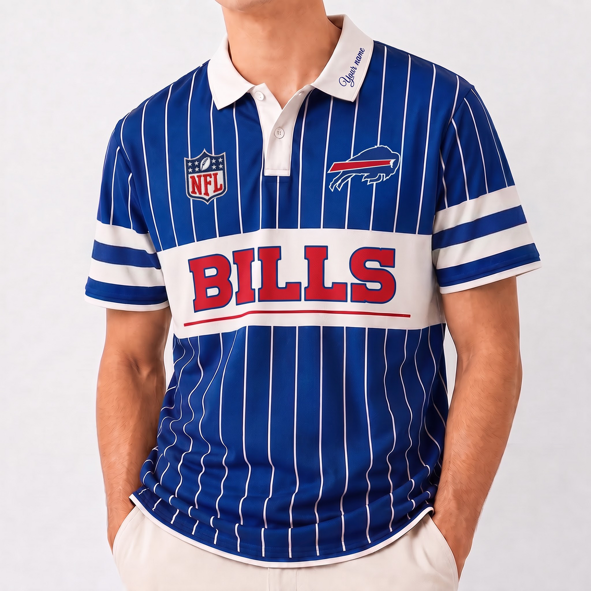 BB x NFL Fan Vintage Pinstripe Polo - Custom Collar Text Gift