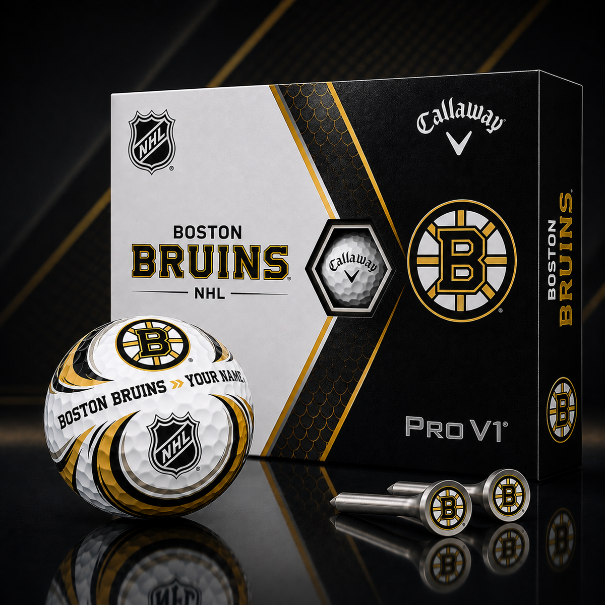BOS X PREMIUM NHL PERSONALIZED PRO V1 GOLF BALL SET COLLECTOR EDITION