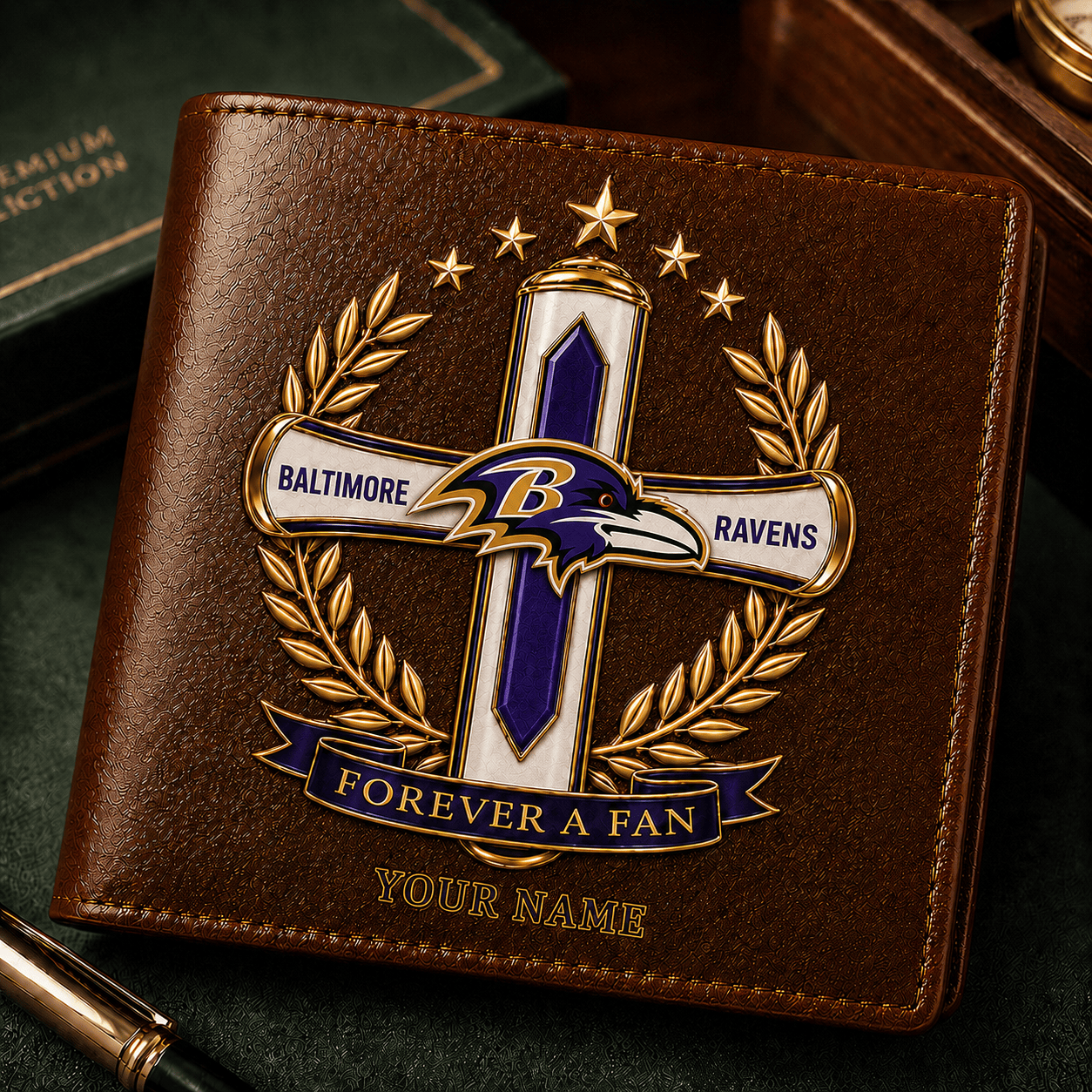 BR x NFL Cross Men Leather Wallet Custom Any Name Gifts 220626
