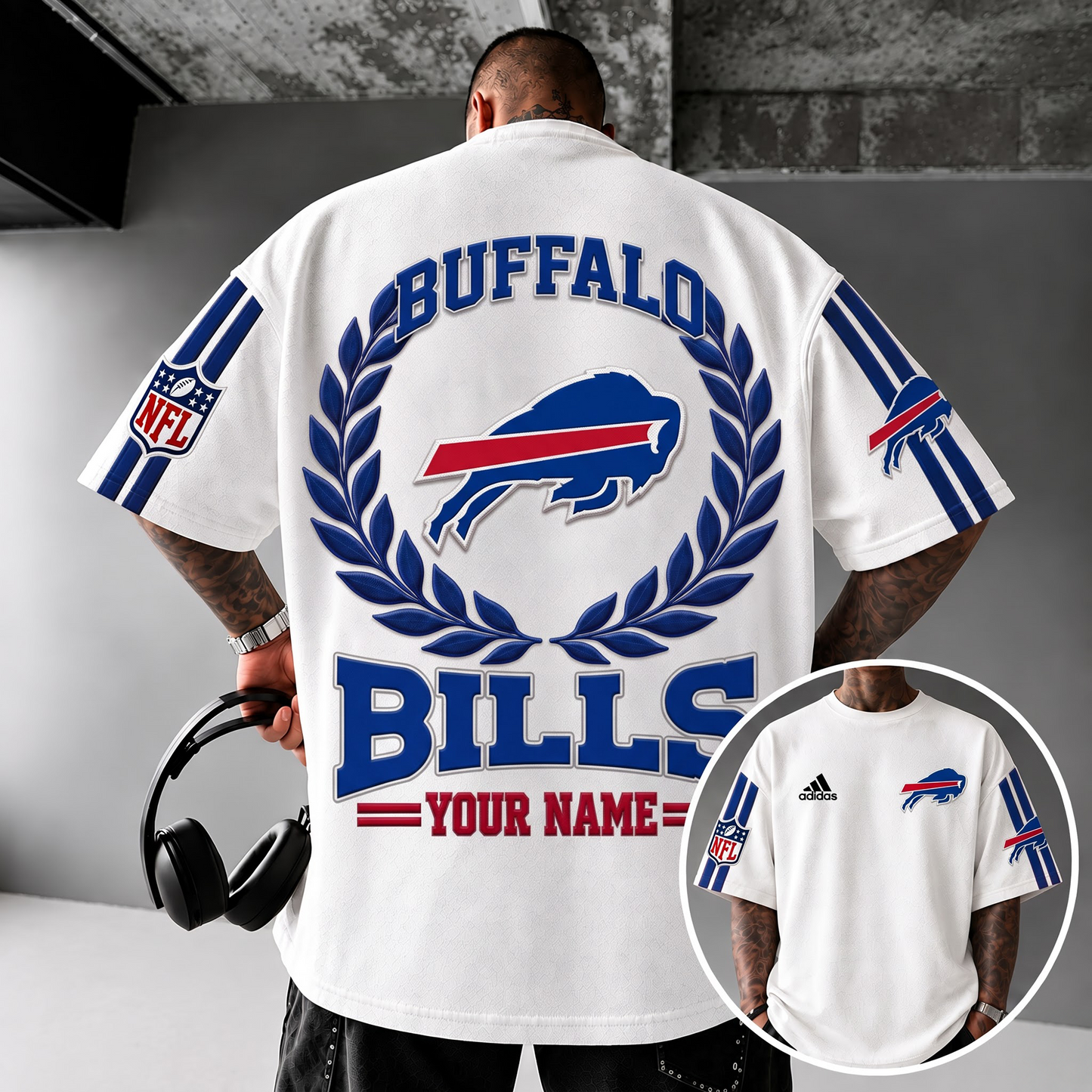 BUF X NFL Personalized Oversized T-Shirt, Custom Name NFL Fan Graphic Tee