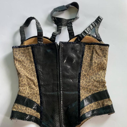 Brown Python-Effect Animalier Corset With Front Laces