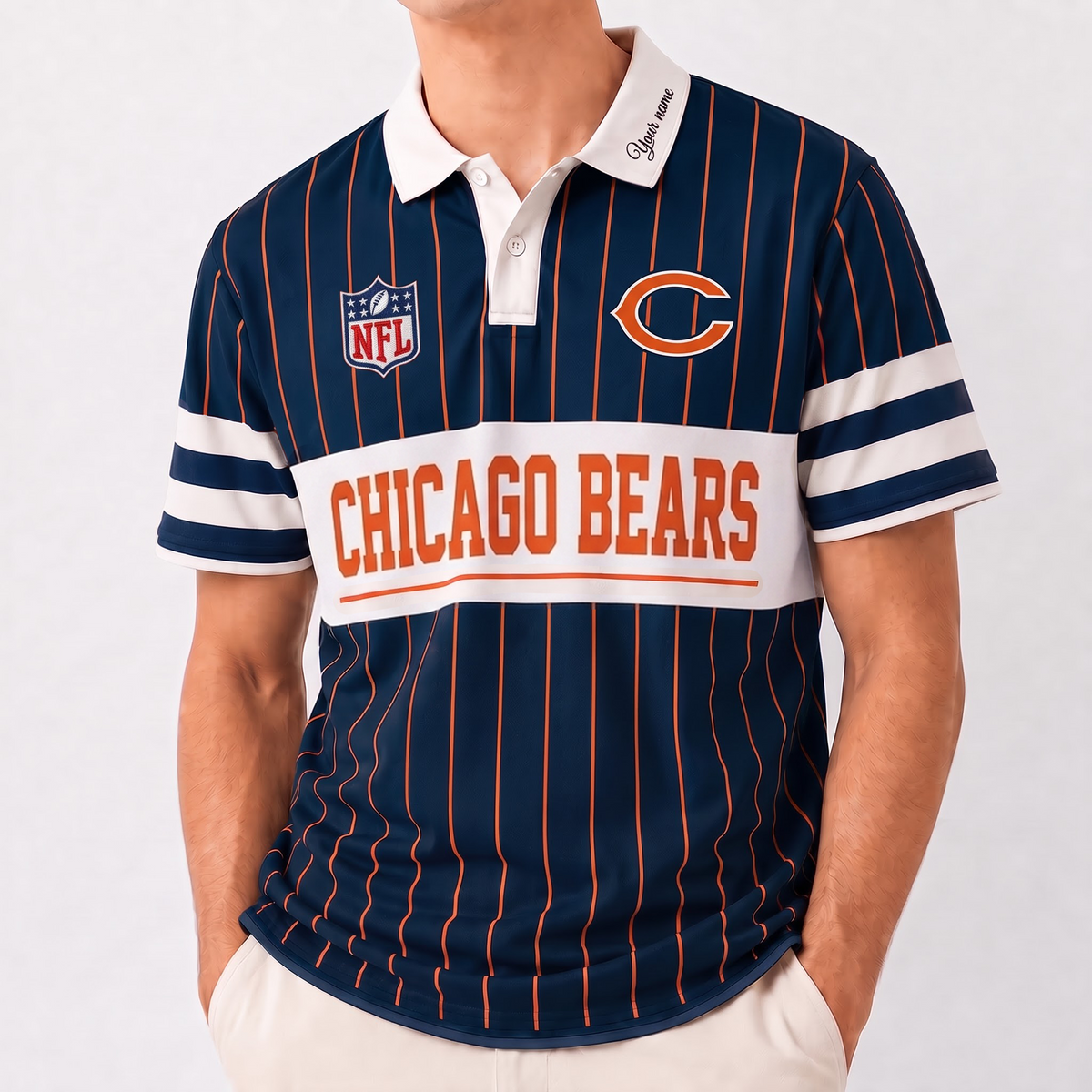 CB x NFL Fan Vintage Pinstripe Polo - Custom Collar Text Gift
