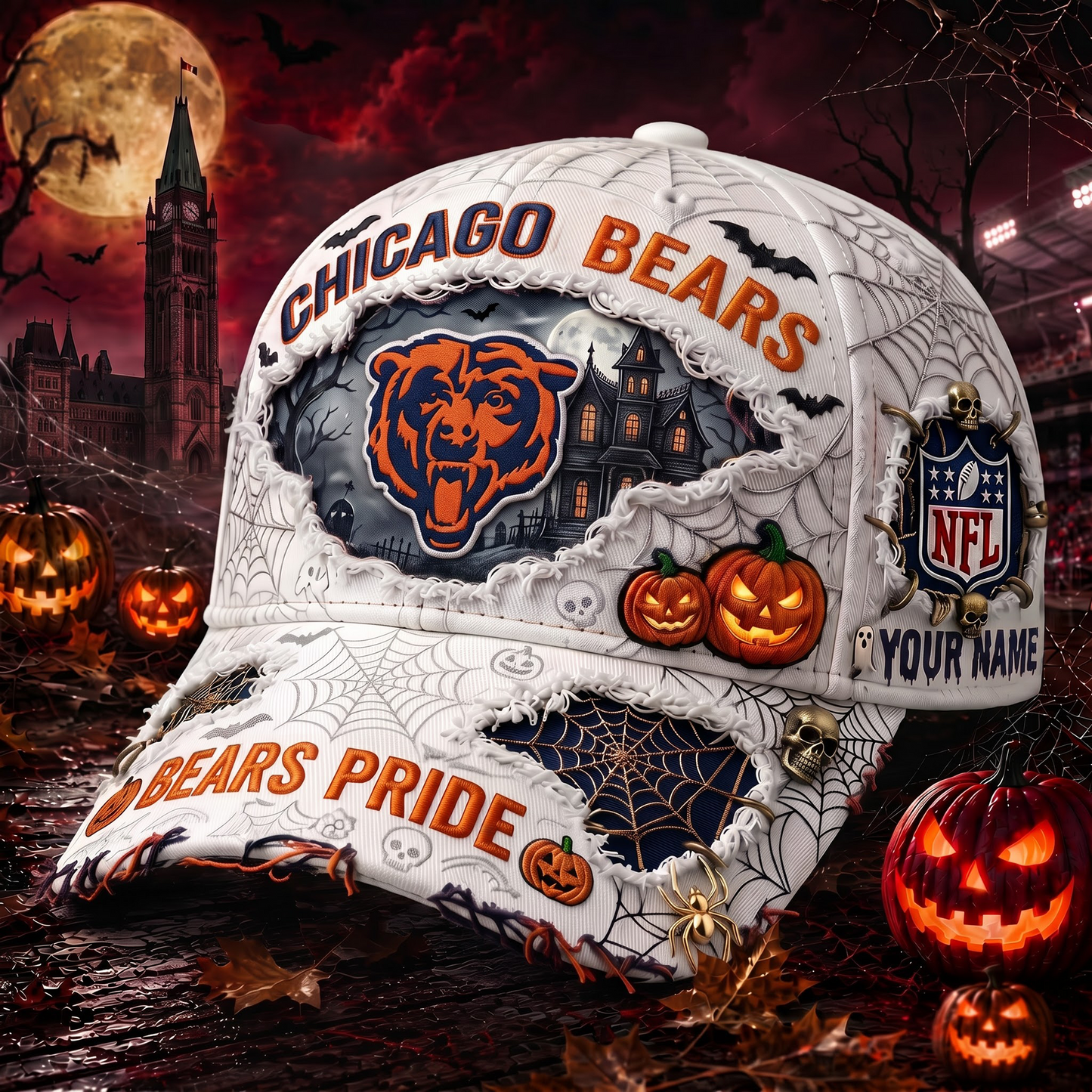CB_NFL Premium Haunted House Themed 3D Distressed-Effect Baseball Cap