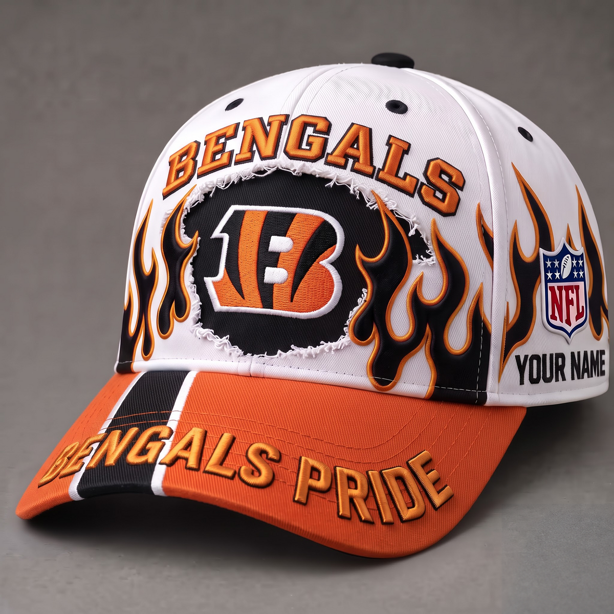 CIN X NFL EXCLUSIVE PERSONALIZED FIRE GRAPHIC CAP FOR GAME DAY