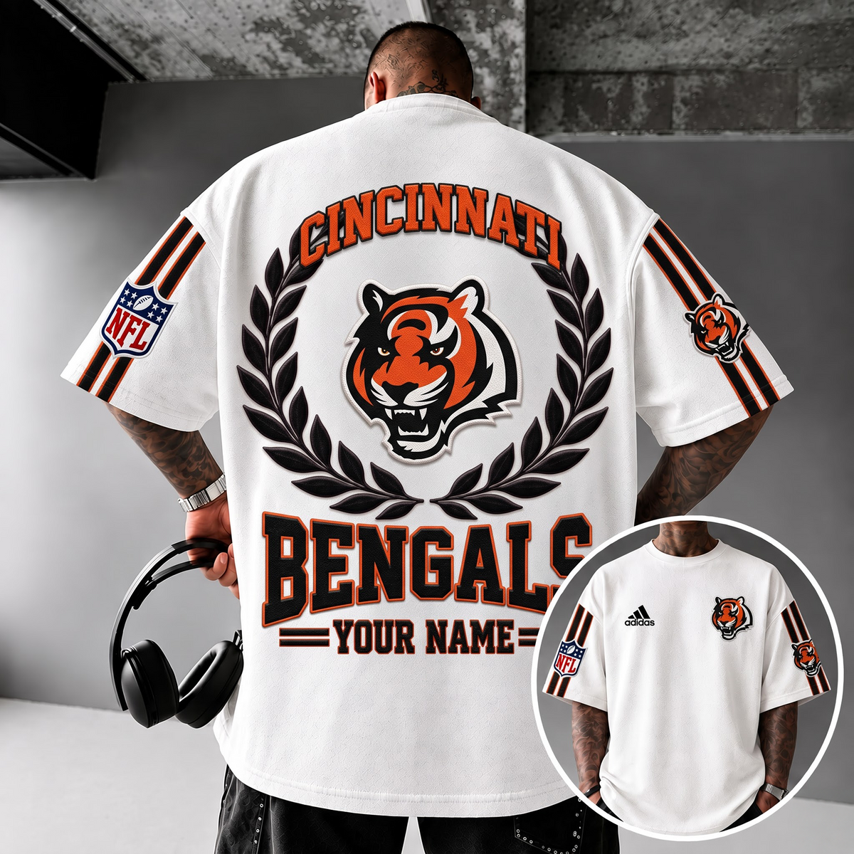 CIN X NFL Personalized Oversized T-Shirt, Custom Name NFL Fan Graphic Tee