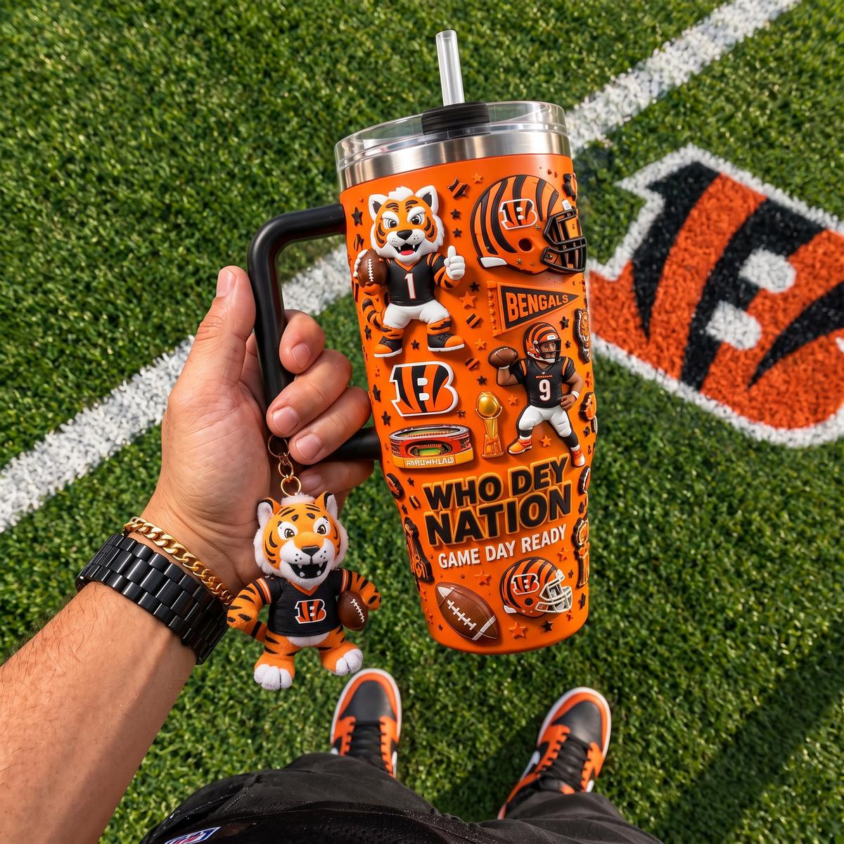 CIN x NFL Football 40oz Tumbler with Handle & Straw