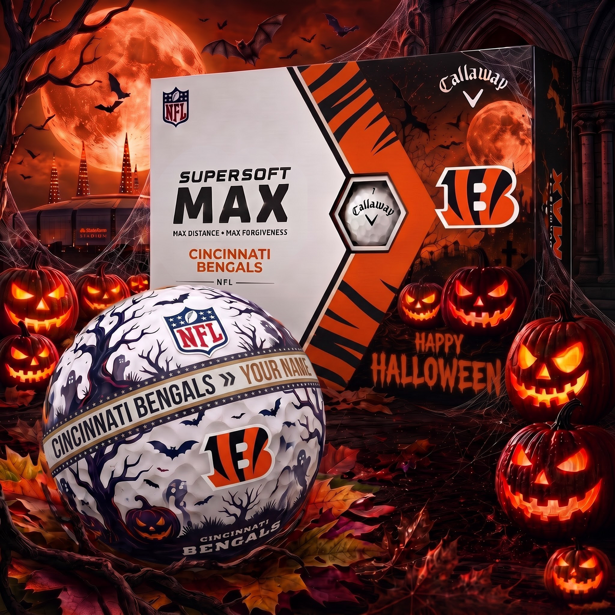 CIN_Premium NFL Team Halloween Golf Balls Set - Spooky Halloween Gift Box