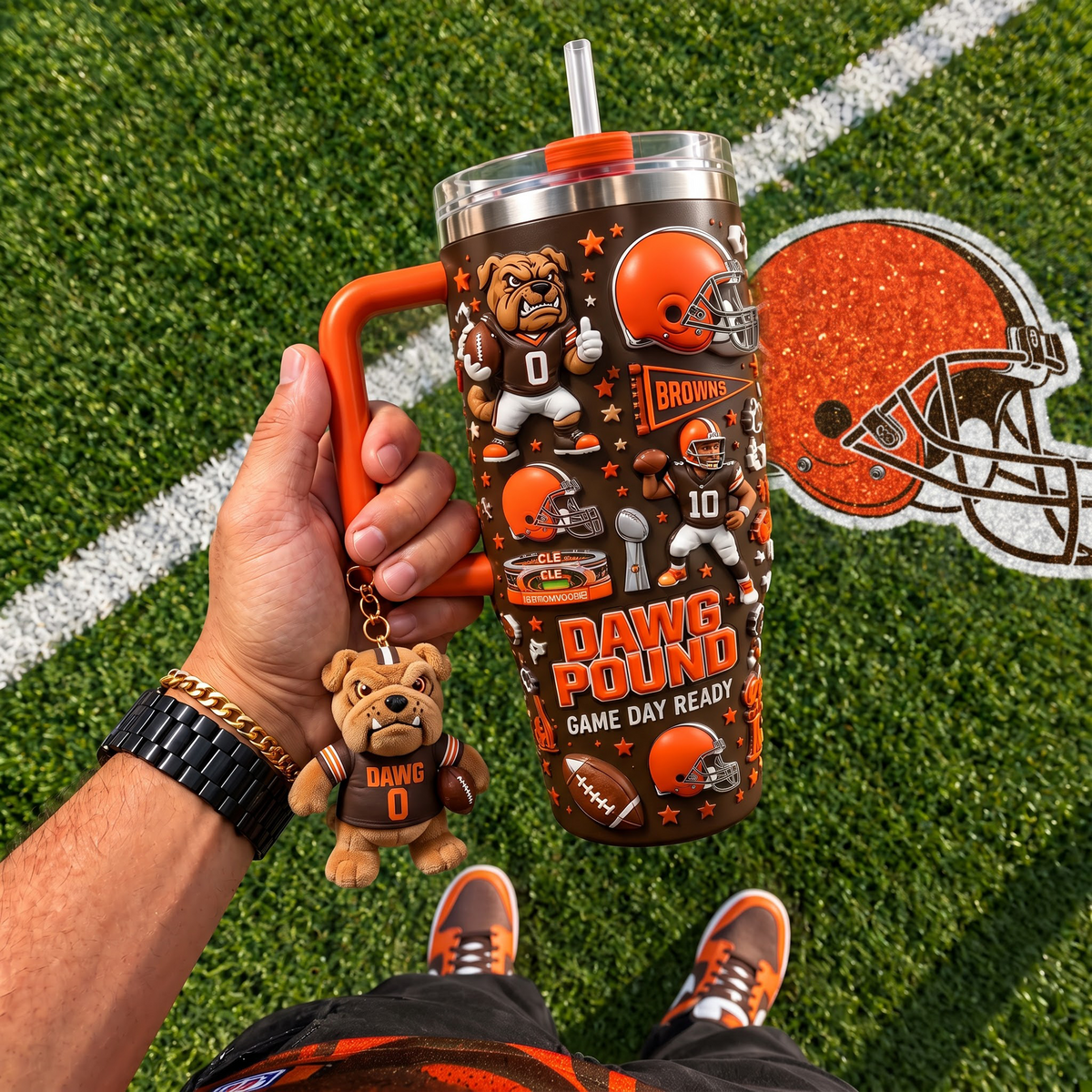 CLE x NFL Football 40oz Tumbler with Handle & Straw