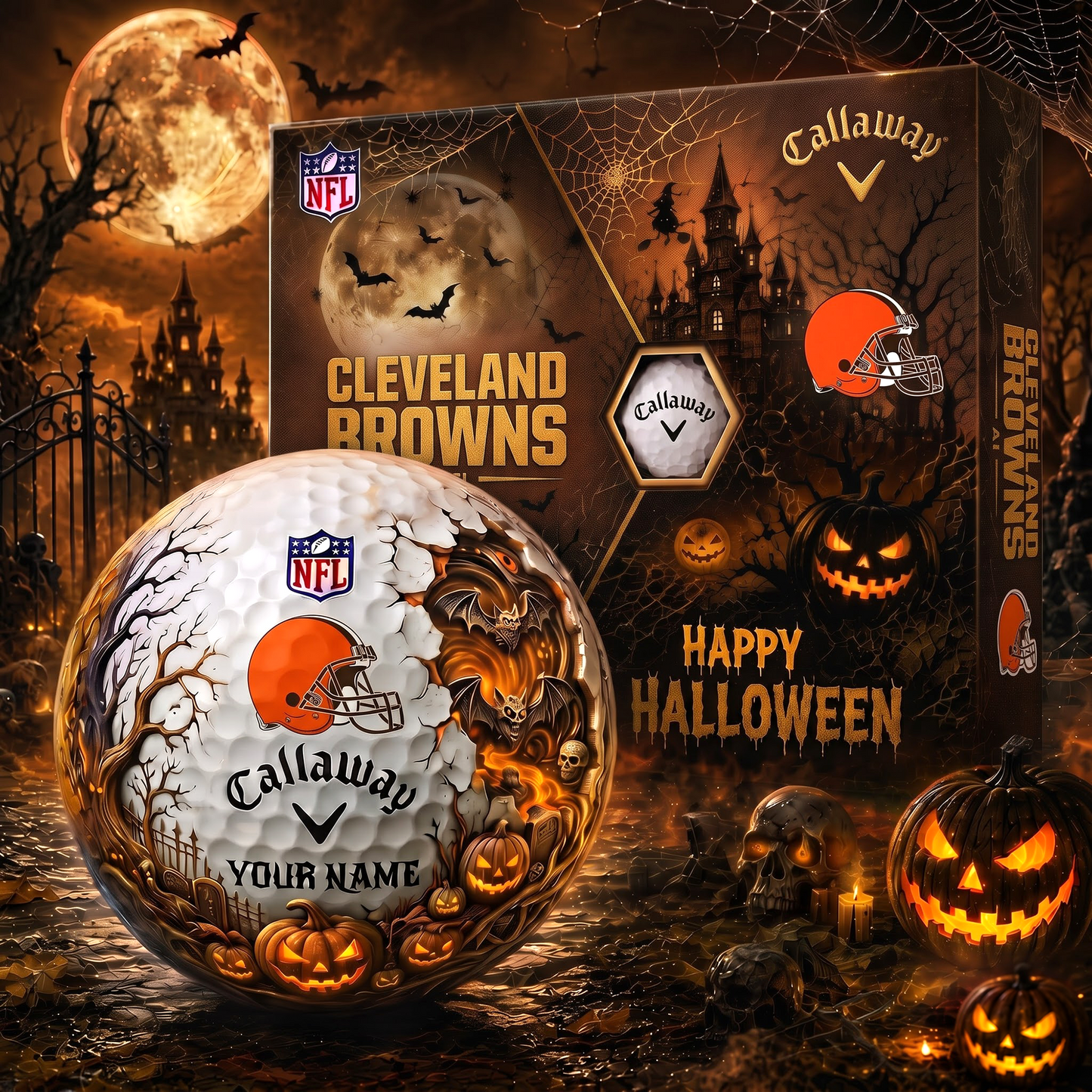 CLE_Premium NFL Halloween Golf Ball Limited Edition V4
