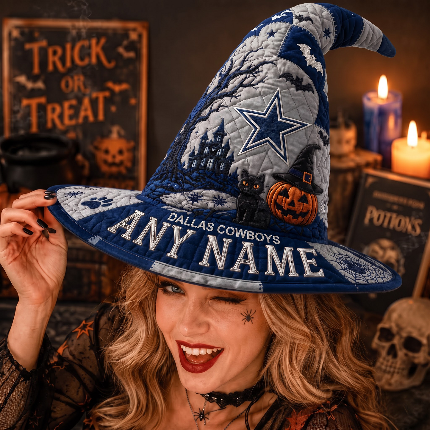 DAL X NFL Spooky Football Fan Halloween Quilted Witch Hat - Custom Name Gift