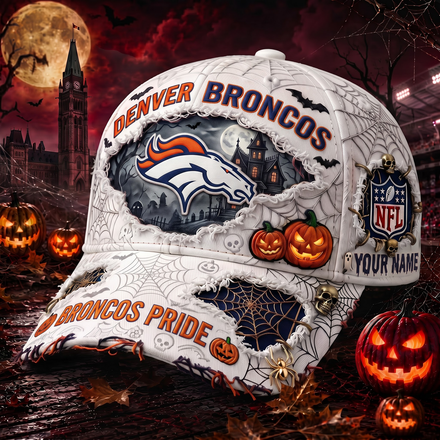 DB_NFL Premium Haunted House Themed 3D Distressed-Effect Baseball Cap