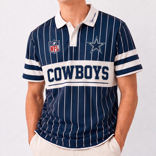 DC x NFL Fan Vintage Pinstripe Polo - Custom Collar Text Gift