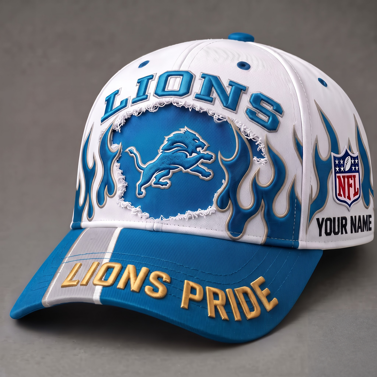 DET X NFL EXCLUSIVE PERSONALIZED FIRE GRAPHIC CAP FOR GAME DAY
