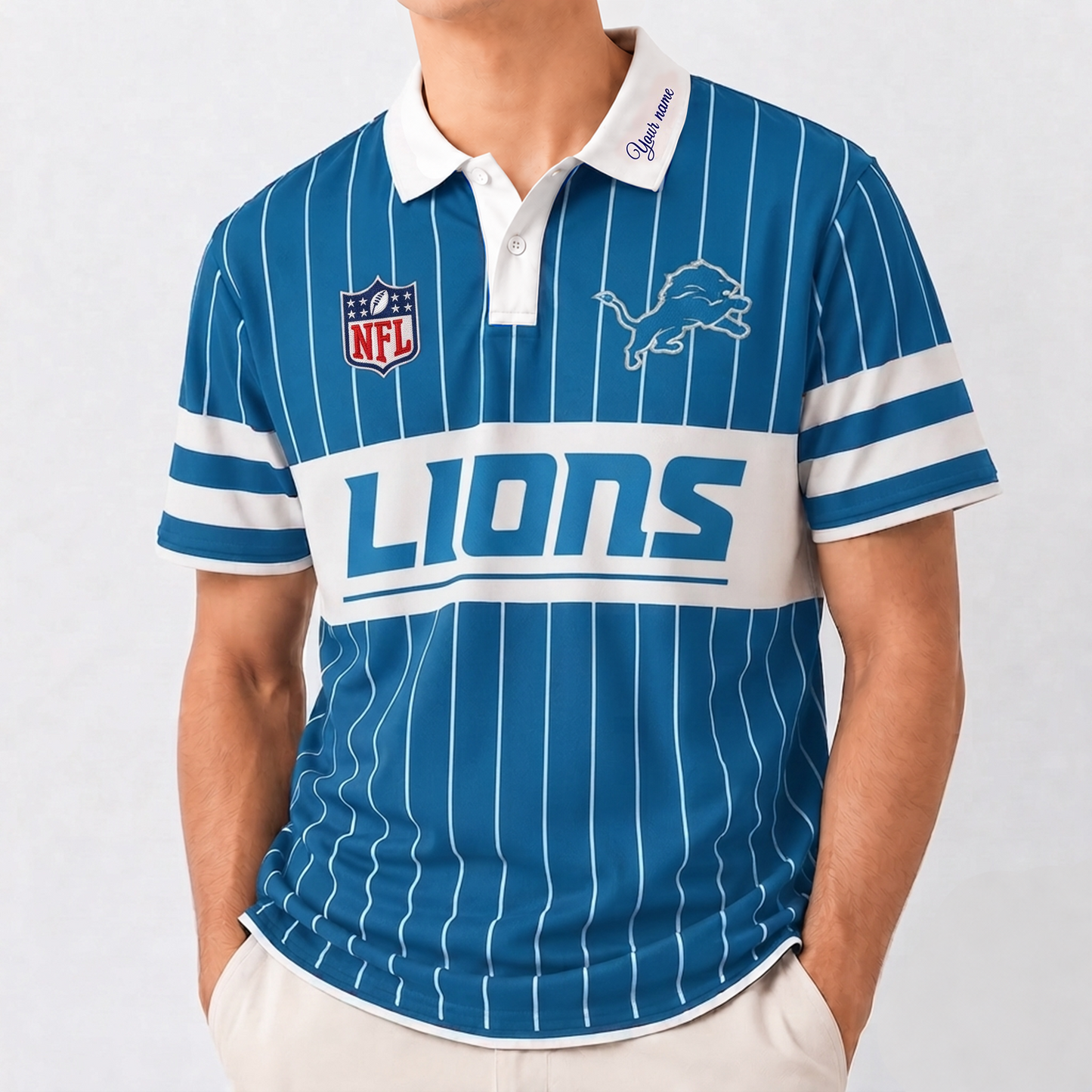 DL x NFL Fan Vintage Pinstripe Polo - Custom Collar Text Gift