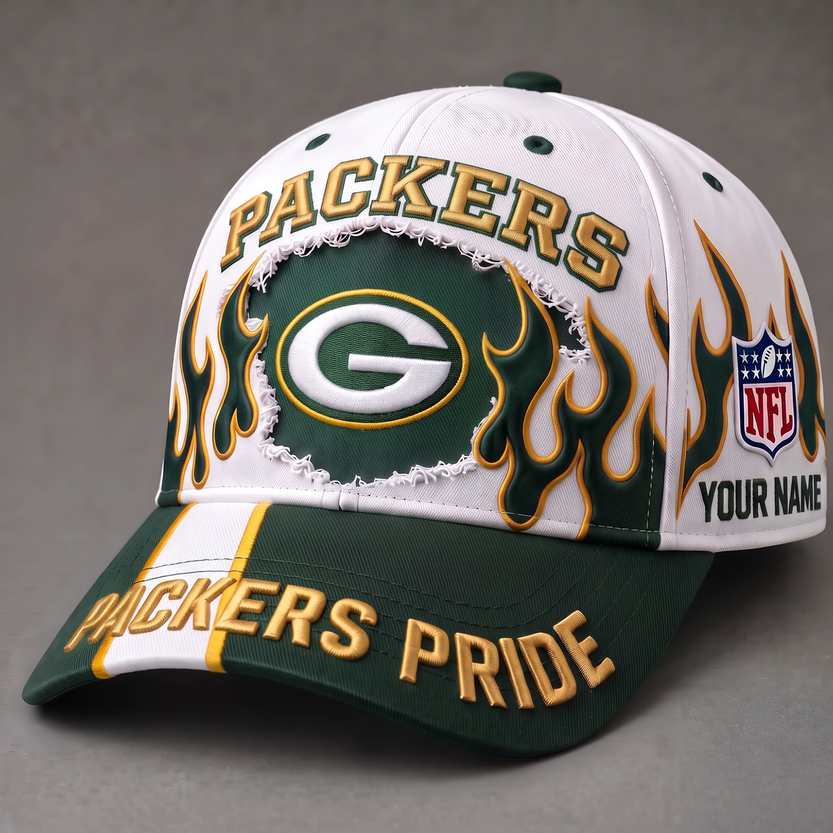 GB X NFL EXCLUSIVE PERSONALIZED FIRE GRAPHIC CAP FOR GAME DAY