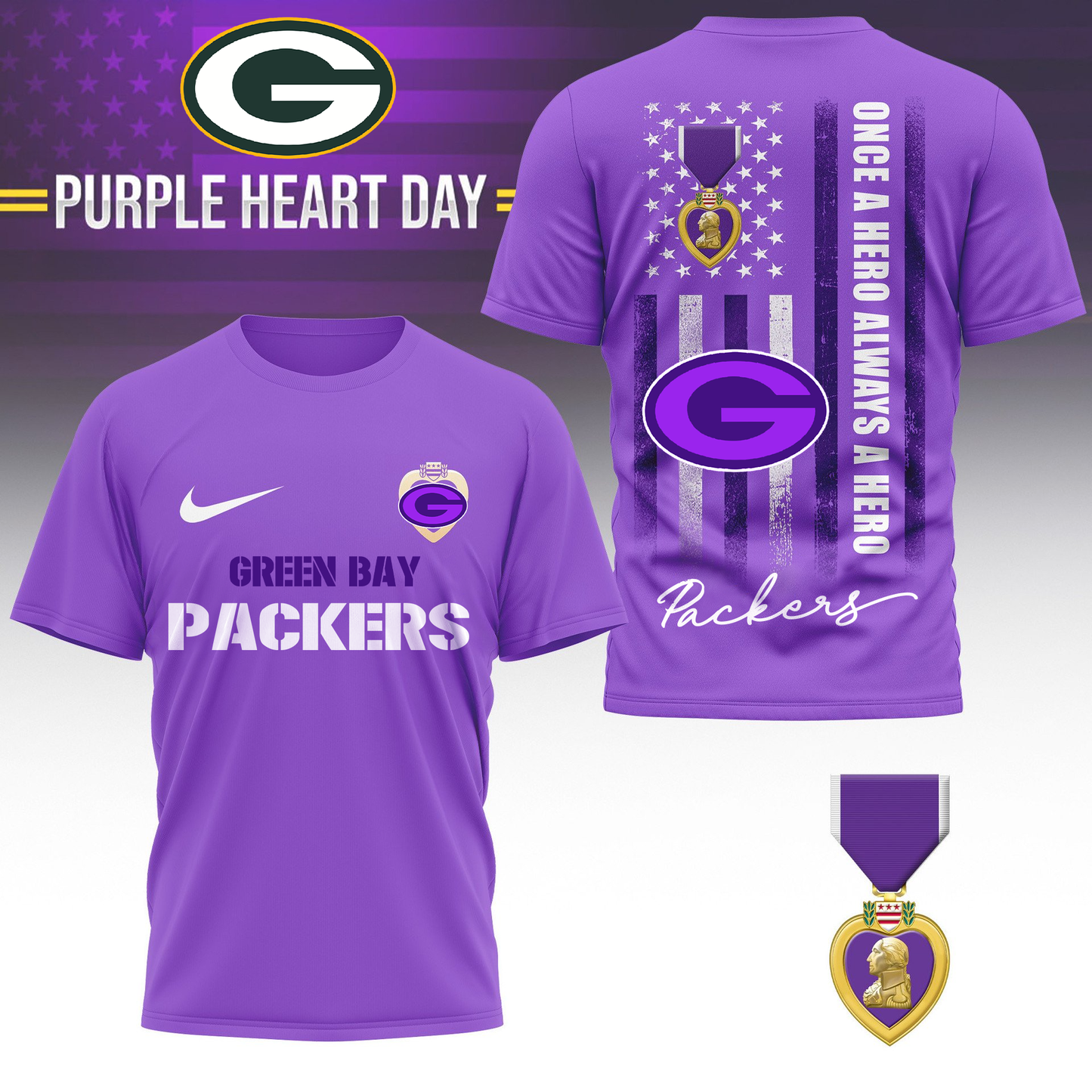 GBP Premium National Purple Hear Day 3D Shirt  300626