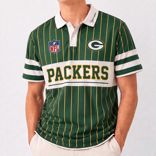 GBP x NFL Fan Vintage Pinstripe Polo - Custom Collar Text Gift