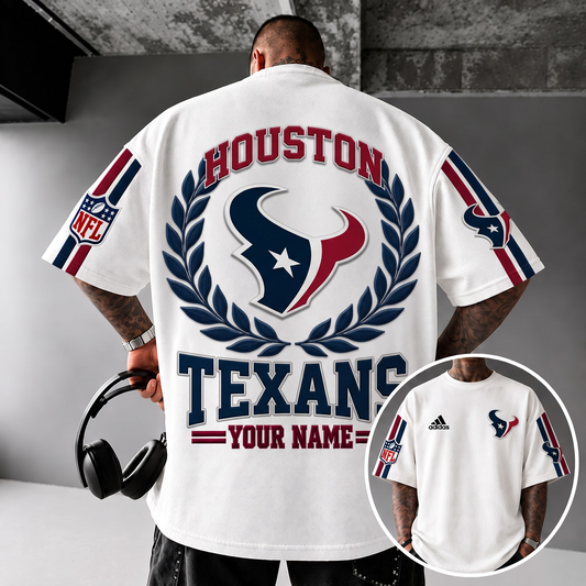 HOU X NFL Personalized Oversized T-Shirt, Custom Name NFL Fan Graphic Tee
