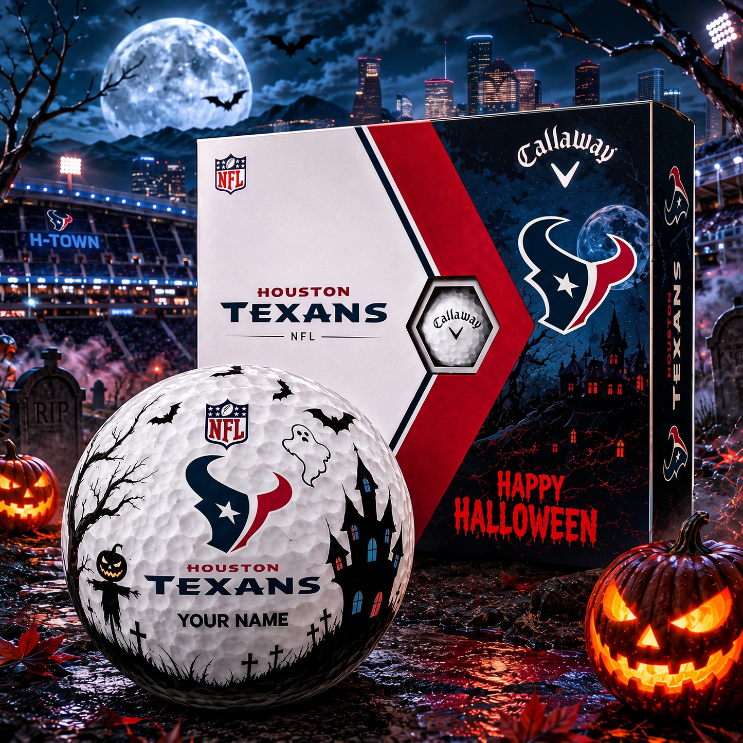 HOU X Premium NFL Halloween Golf Ball Limited Edition V2 1208