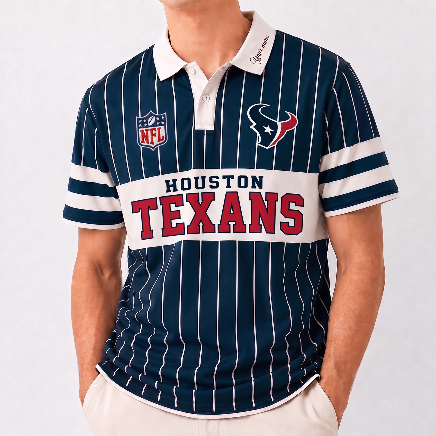 HT x NFL Fan Vintage Pinstripe Polo - Custom Collar Text Gift