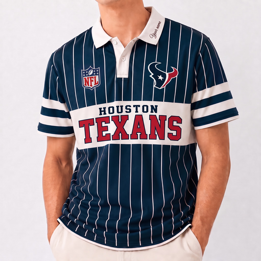 HT x NFL Fan Vintage Pinstripe Polo - Custom Collar Text Gift