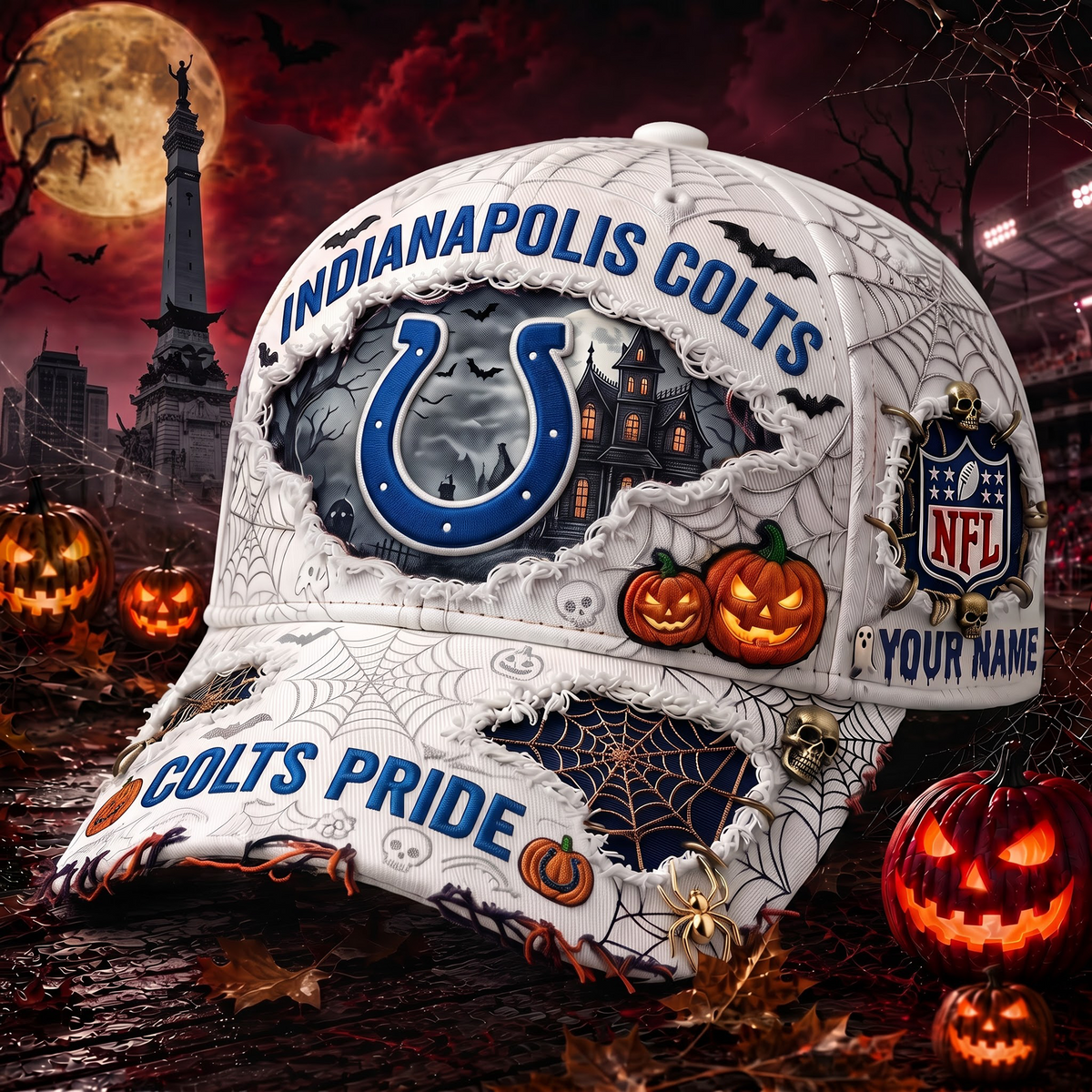 IC_NFL Premium Haunted House Themed 3D Distressed-Effect Baseball Cap