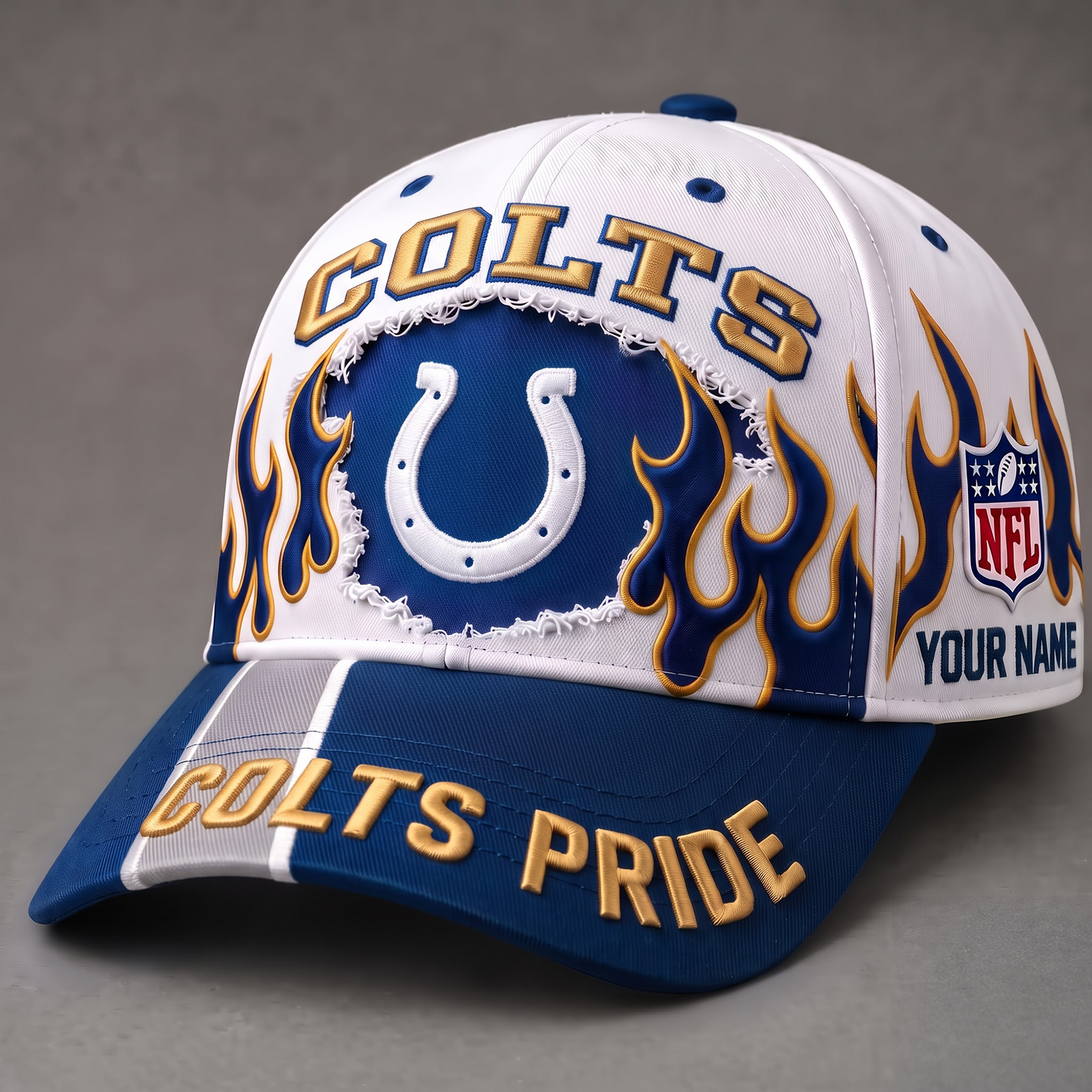 IND X NFL EXCLUSIVE PERSONALIZED FIRE GRAPHIC CAP FOR GAME DAY