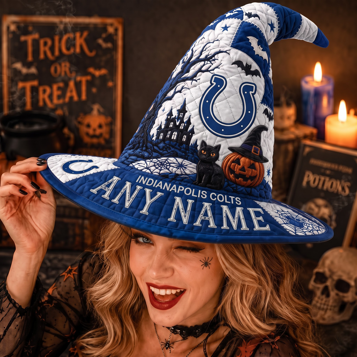 IND X NFL Spooky Football Fan Halloween Quilted Witch Hat - Custom Name Gift