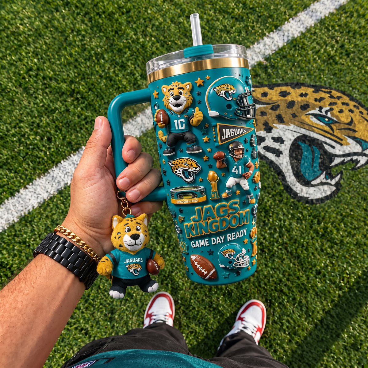 JJ x NFL Football 40oz Tumbler with Handle & Straw
