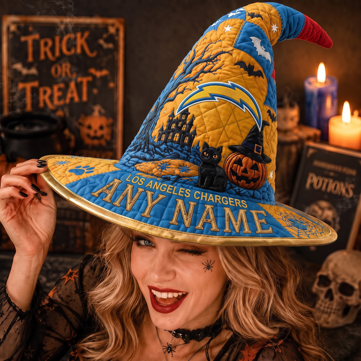 LAC X NFL Spooky Football Fan Halloween Quilted Witch Hat - Custom Name Gift