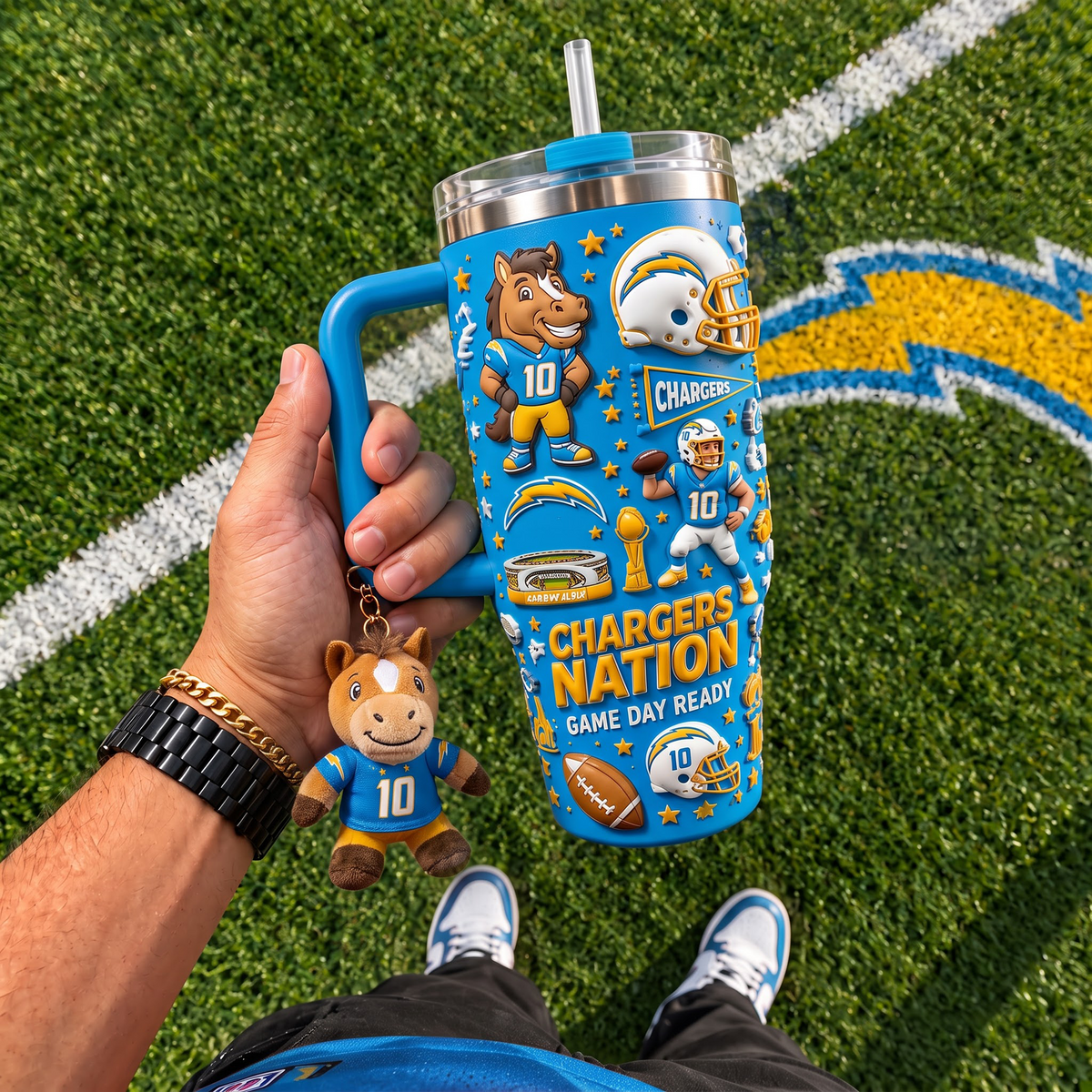 LAC x NFL Football 40oz Tumbler with Handle & Straw