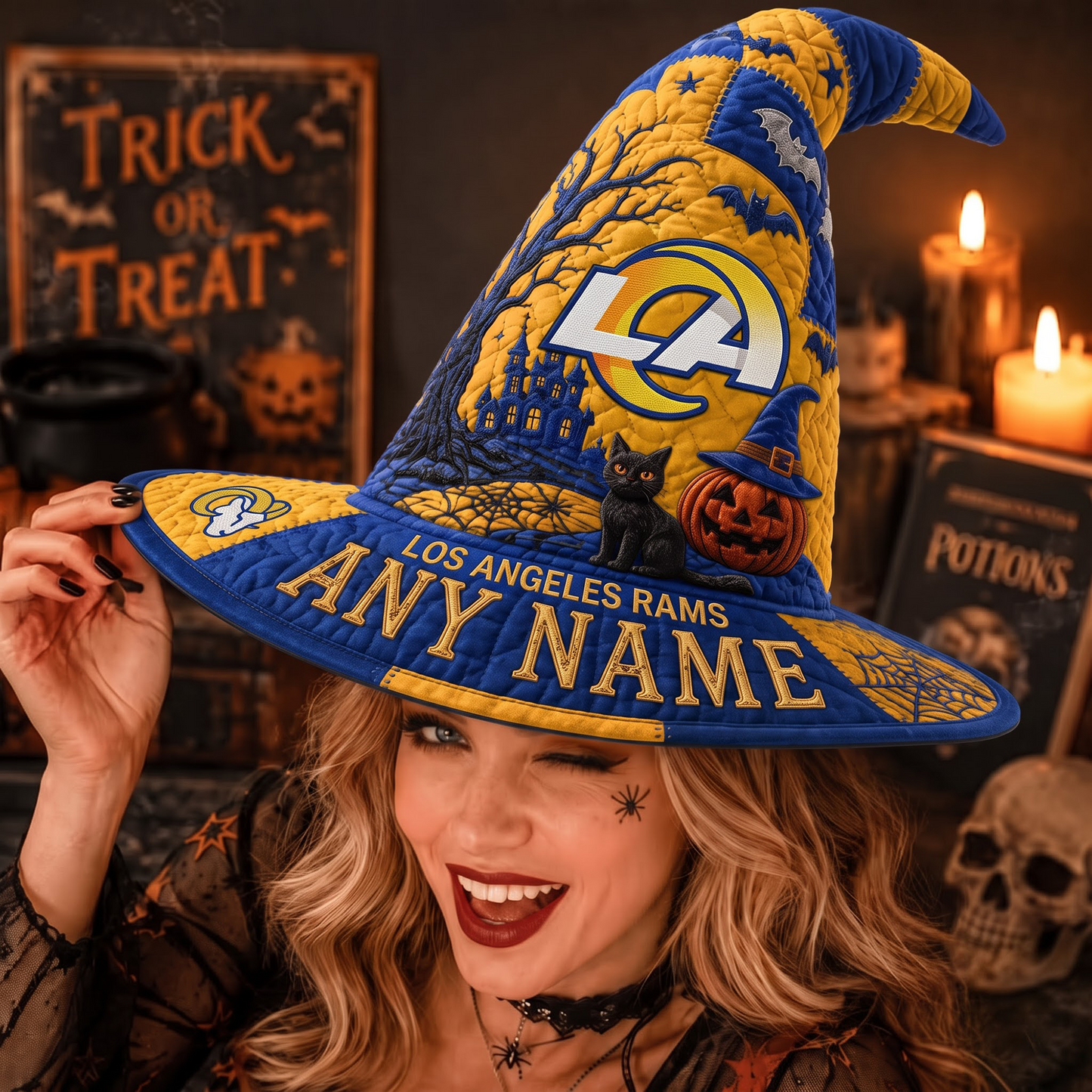 LAR X NFL Spooky Football Fan Halloween Quilted Witch Hat - Custom Name Gift