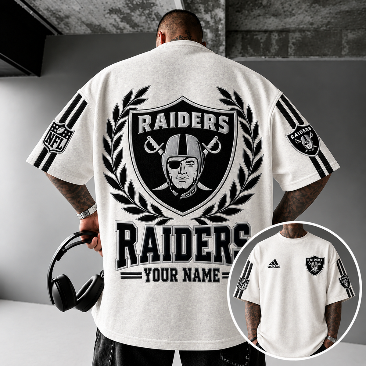 LV X NFL Personalized Oversized T-Shirt, Custom Name NFL Fan Graphic Tee
