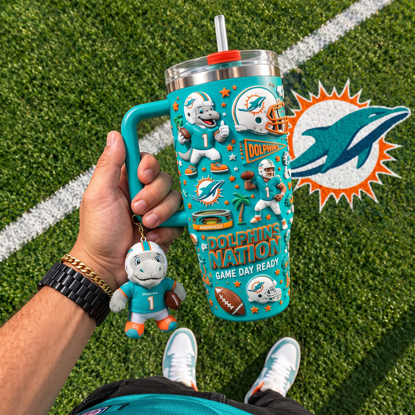 MD x NFL Football 40oz Tumbler with Handle & Straw