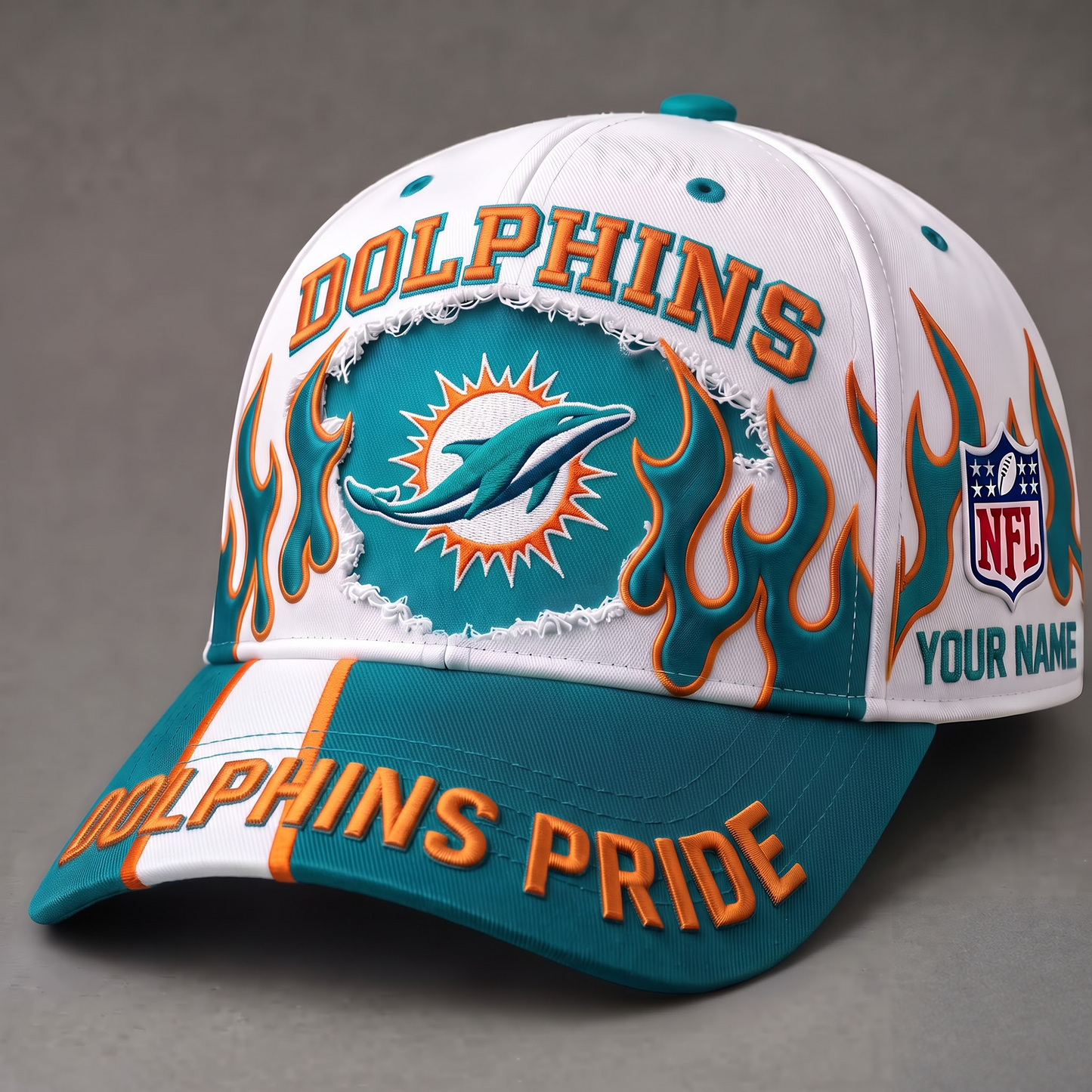 MIA X NFL EXCLUSIVE PERSONALIZED FIRE GRAPHIC CAP FOR GAME DAY