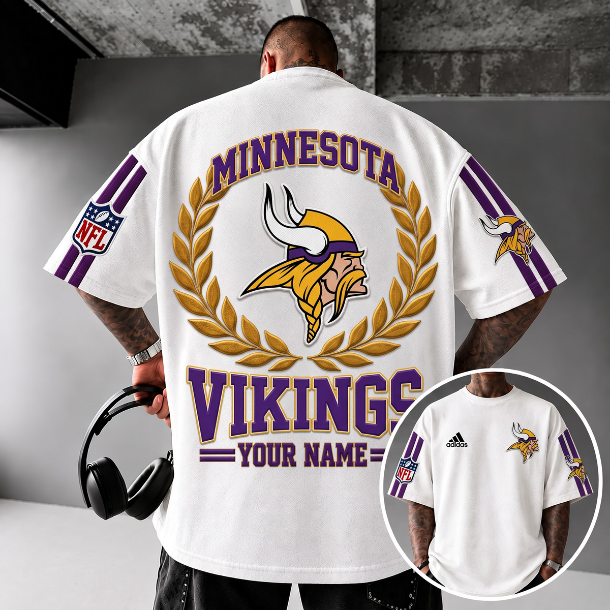 MIN X NFL Personalized Oversized T-Shirt, Custom Name NFL Fan Graphic Tee